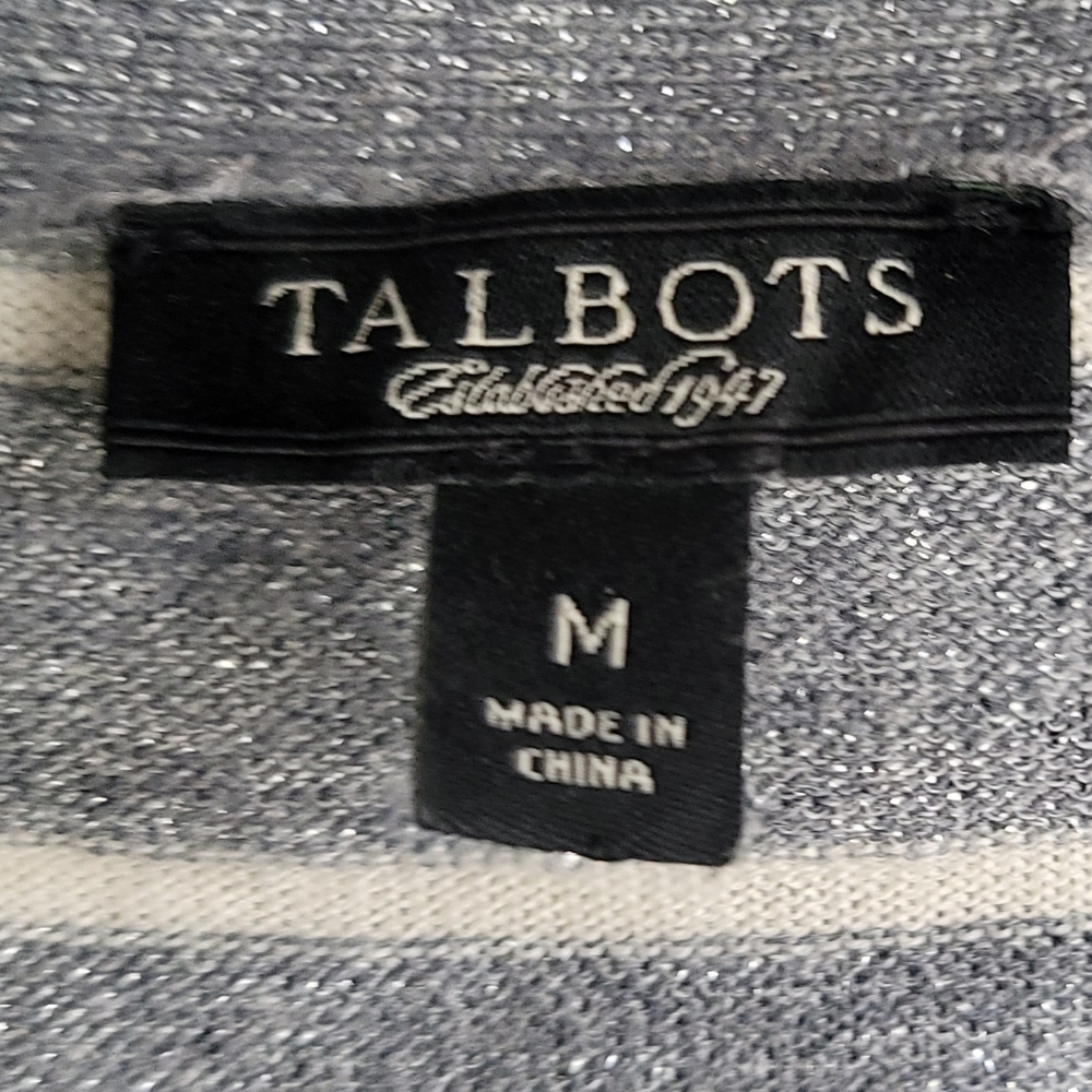 Talbots Gray White Striped Button Front Cardigan M - image 2